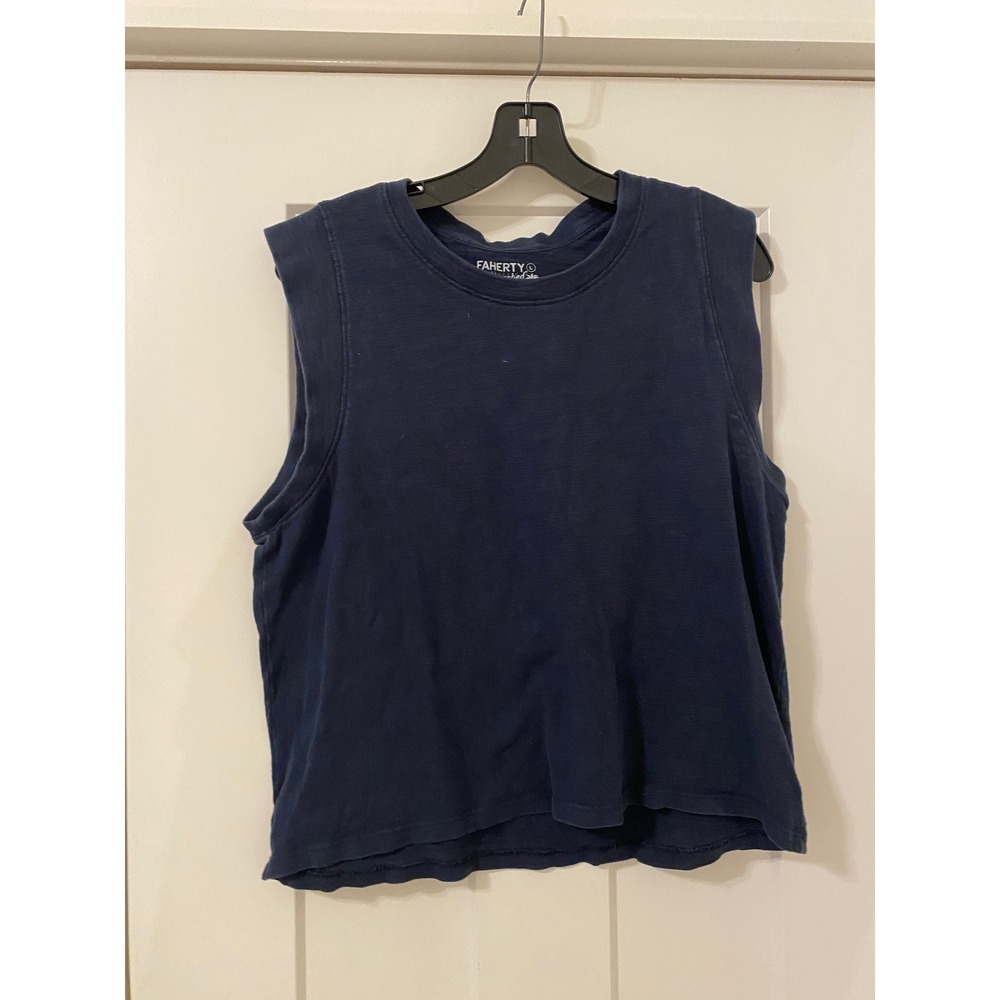 Faherty Sunwashed Organic Cotton Muscle Tank Top Navy Blue Large Sleeveless Tee